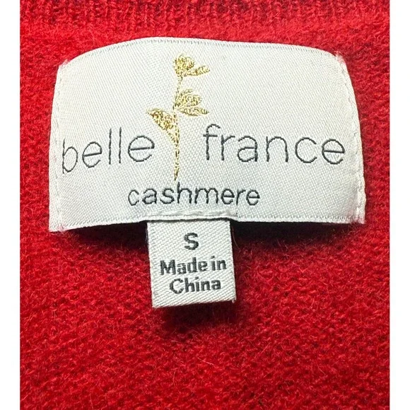 Belle France Cashmere V Neck Sweater Red Long Sleeve Side Slit Womens S Pullover - Picture 3 of 9